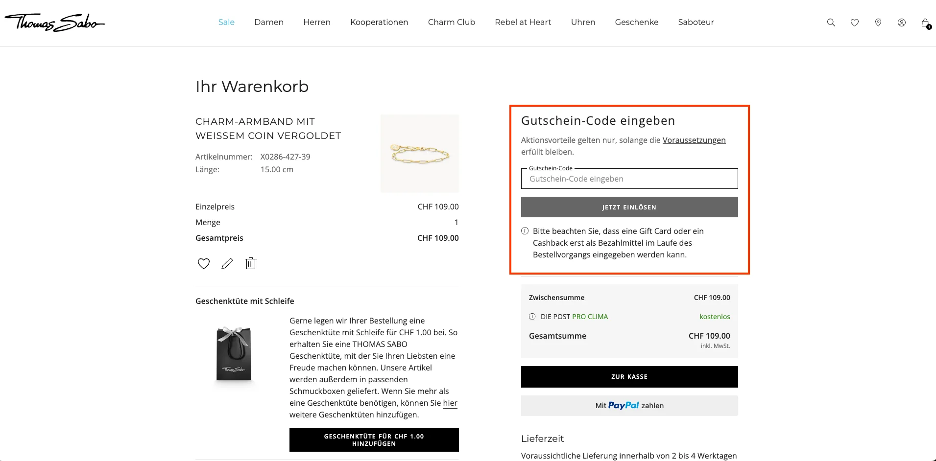 Wie verwendet man den Gutscheincode? - Thomas Sabo
