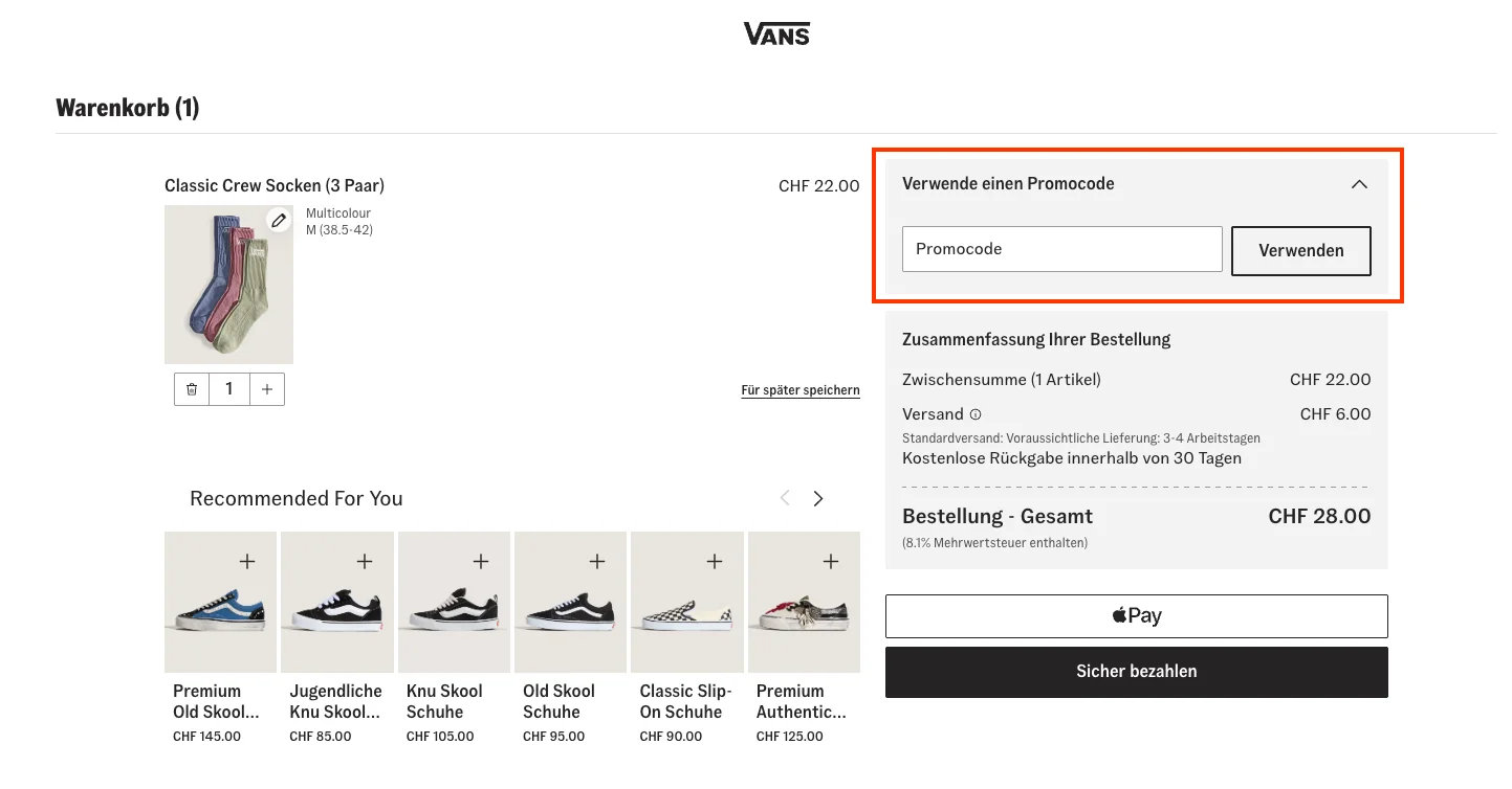 Wie verwendet man den Gutscheincode? - Vans