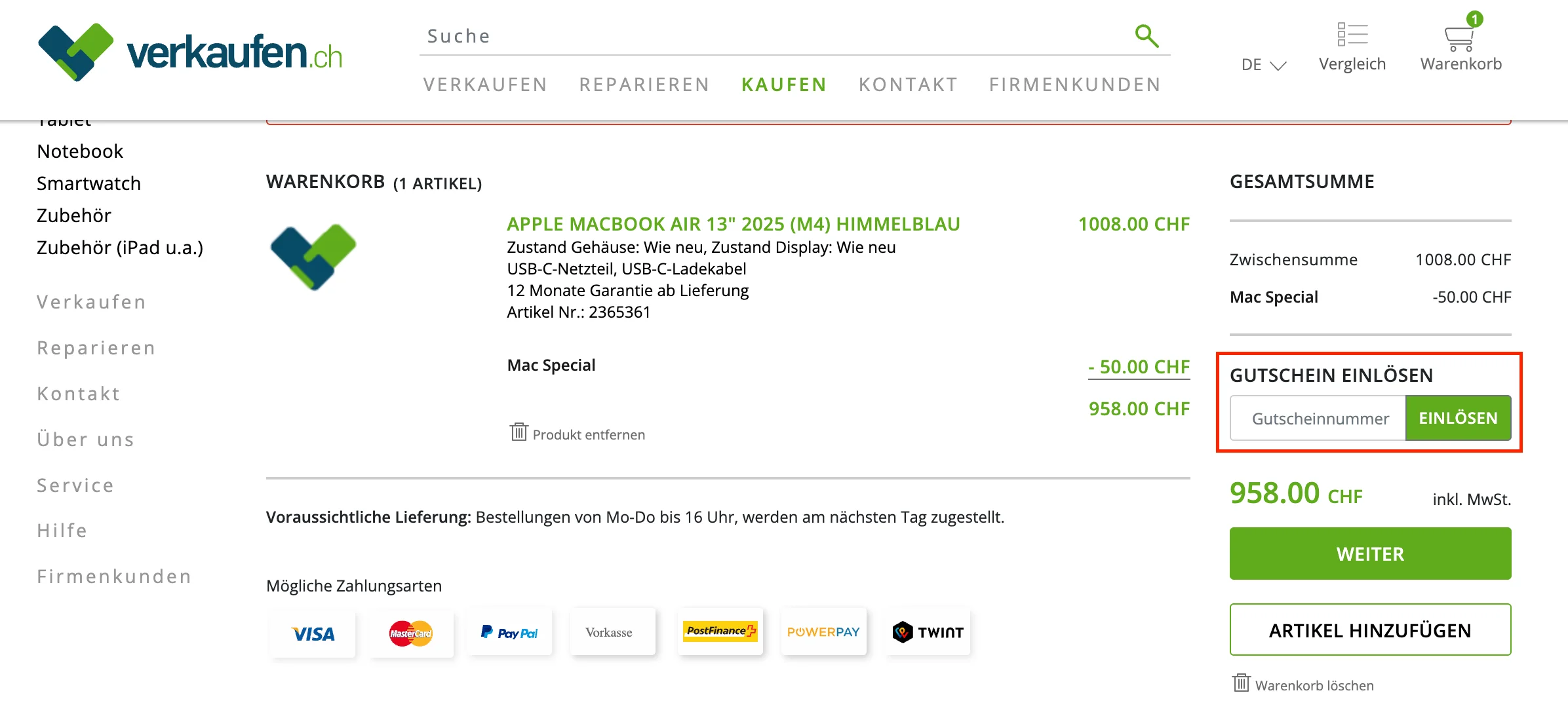 Wie verwendet man den Gutscheincode? - Verkaufen ch