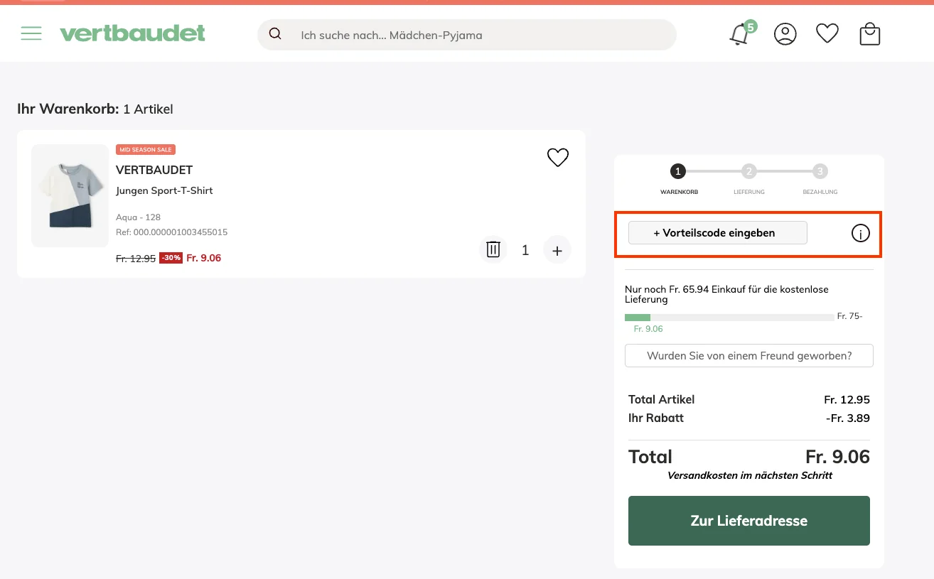Wie verwendet man den Gutscheincode? - Vertbaudet