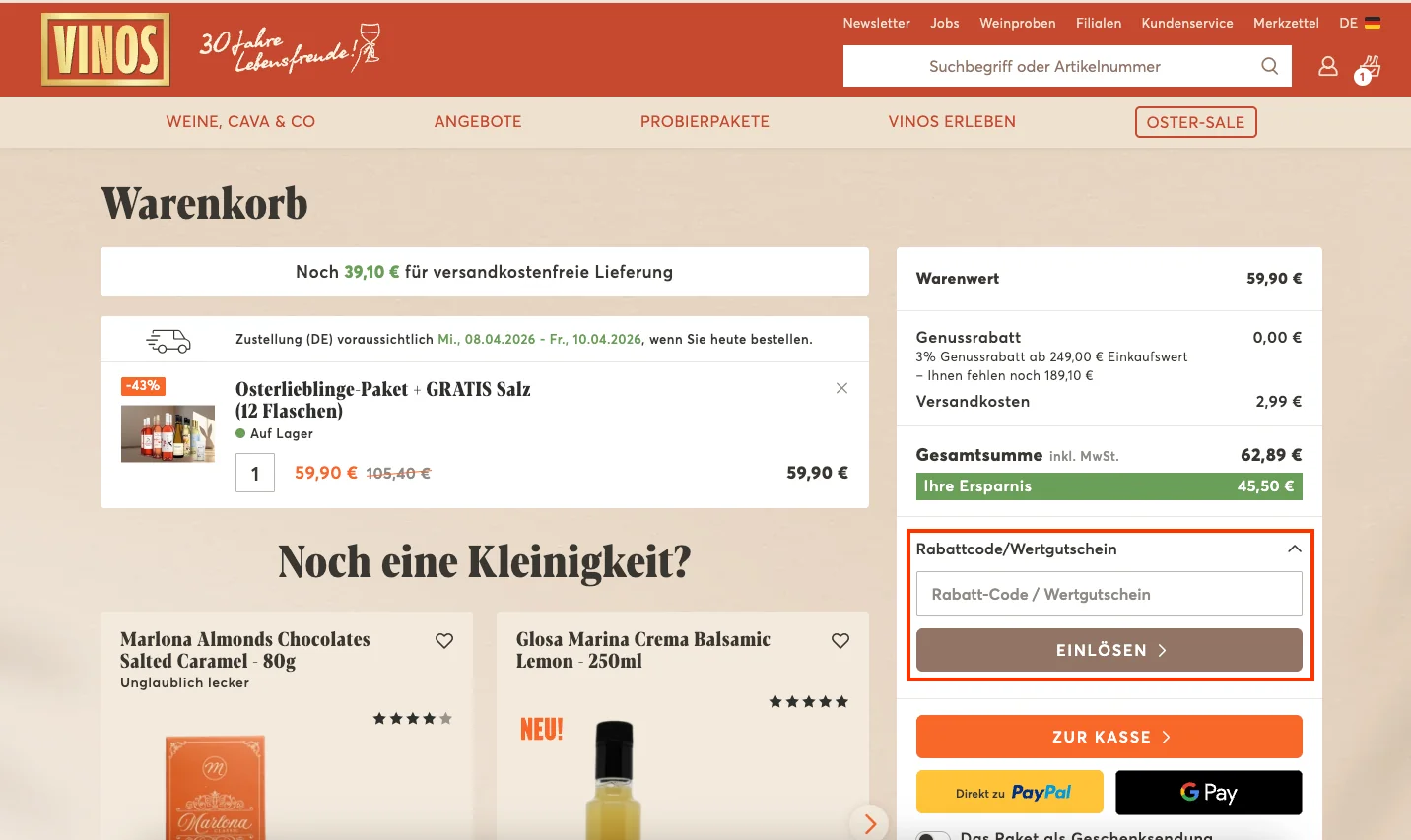 Wie verwendet man den Gutscheincode? - Vinos