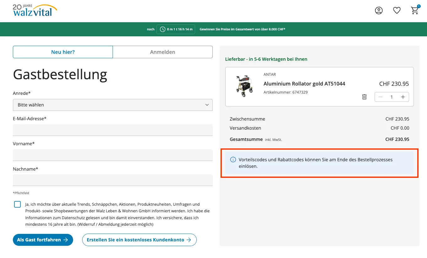 Wie verwendet man den Gutscheincode? - Walzvital