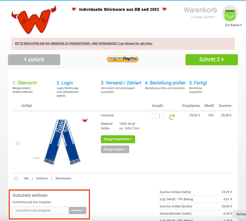 Wie verwendet man den Gutscheincode? - Wildemasche