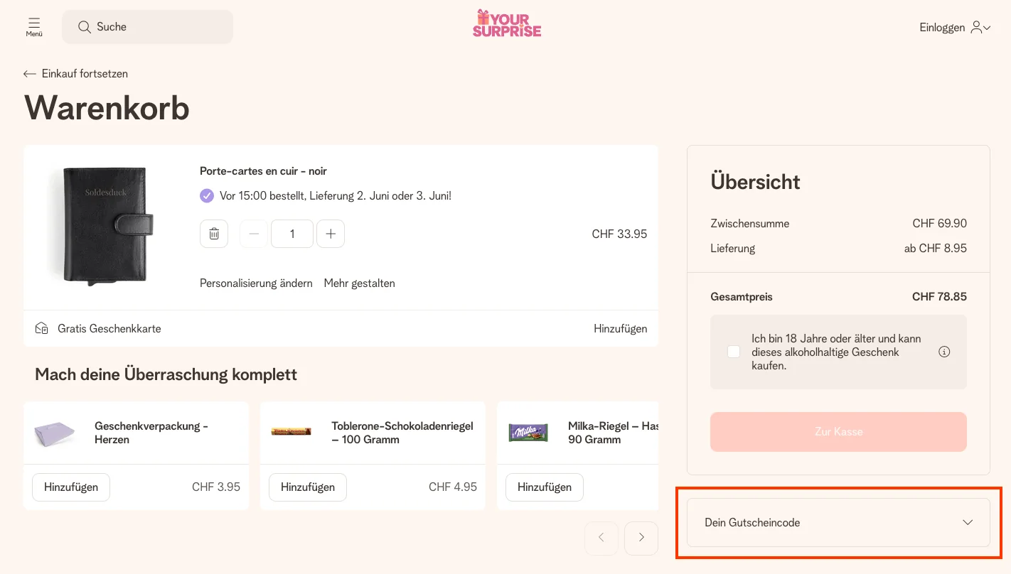 Wie verwendet man den Gutscheincode? - YourSurprise