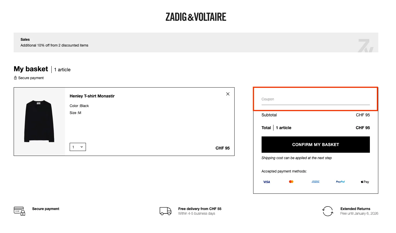 Wie verwendet man den Gutscheincode? - Zadig &amp; Voltaire